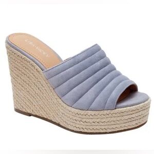 Lisa Vicky Gogo V Lavender Kid Suede 7 M Platform Wedge Sandal Espadrille NIB